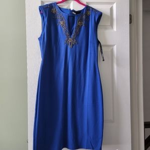 Blue sheath dress with beading